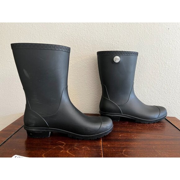 UGG Sienna Matte Rain Boots Women's Size US 10 Black Rubber Waterproof 1100510 - Picture 2 of 8